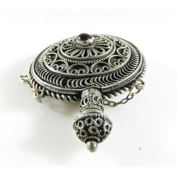 Palestine Sterling Round Perfume Scent Flask Fancy Chatelaine Perfume Bottle - Picture 5 of 12